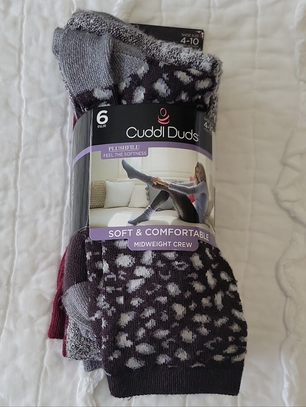 Cuddl Duds Womens Midweight Crew Socks (6 Pair) Set NWT Zinfandel Super Soft